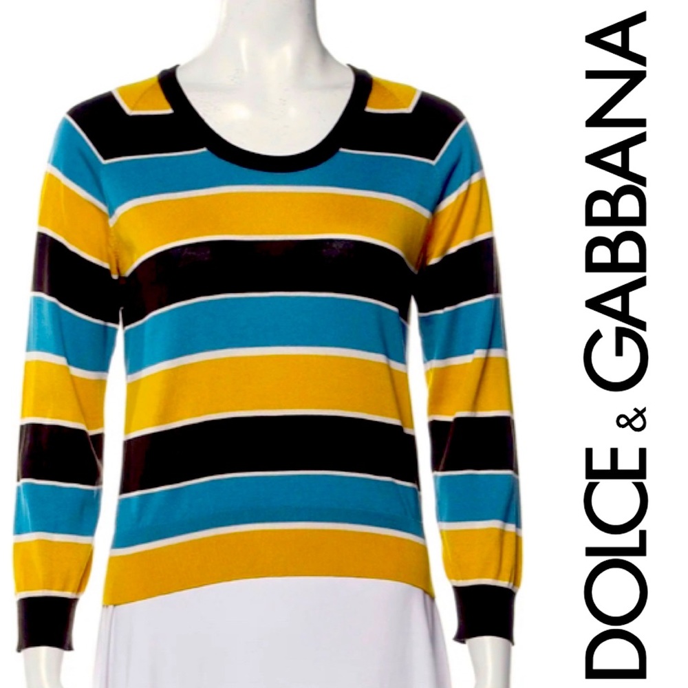 DOLCE & GABBANA 100% Silk Striped Multicolored Pullover Sweater Size 40 (US S)